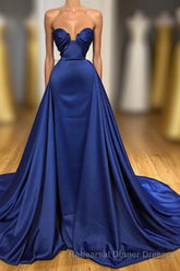 Chic Royal Blue Straps Sweetheart Semi Formal Prom Dress Overskirt With Detachable Train